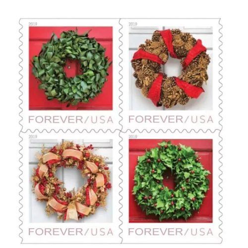 e82f7c739b2a5e5d_6647c55c-5f0e-4ddc-99e5-9202bd4761e2 2019 Christmas Seasonal Holiday Wreaths Forever First Class Postage Stamps